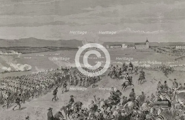 Military drill at Dehesa de los Carabancheles, Madrid, Spain, 3 November 1878.  Creators: Ricardo Balaca, Eugenio Vela.