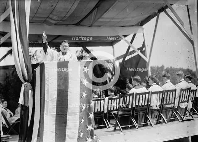 Military Field Mass By Holy Name Soc. of Roman Catholic Church - Father Eugene Del..., 1910. Creator: Harris & Ewing.