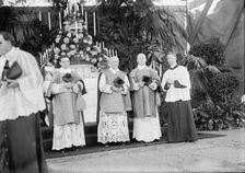 Military Field Mass By Holy Name Soc. of Roman Catholic Church - officiating Priests..., 1910. Creator: Harris & Ewing