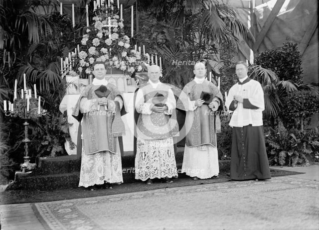 Military Field Mass By Holy Name Soc. of Roman Catholic Church, officiating Priests..., 1910. Creator: Harris & Ewing.
