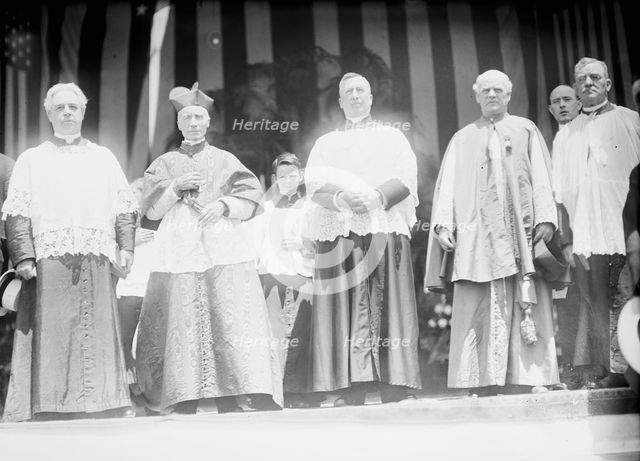 Military Field Mass; Mons. Coleman J. Nevils S.J.; Cardinal Gibbons; Unidentified; Father..., 1912. Creator: Harris & Ewing.