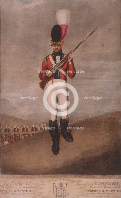 Military figure in the uniform of the Royal Westminster Regiment of Volunteers, c1800. Artist: John Dunn