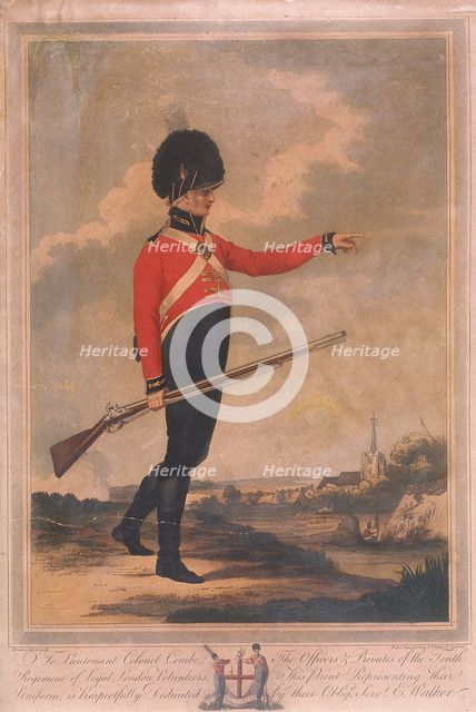 Military figure wearing the uniform of the tenth regiment of Loyal London Volunteers, 1804. Artist: Charles Tomkins