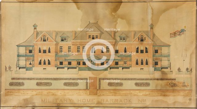 Military Home Barrack No. 1, Presentation Drawing, c. 1880s. Creator: Unknown.