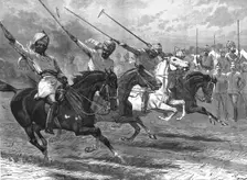 'Military Life in India - Native Cavalry Tent-Pegging in Sections 1890. Creator: Unknown