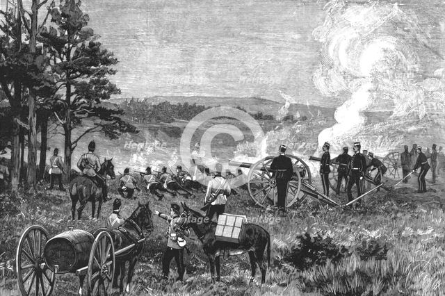 ''Military Manoeuvres at Aldershot: A Sham Fight; A Field Battery at Work; A Safe Position', 1891. Creator: Unknown.