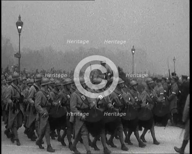 Military Men Parading at the Funeral of Marshall Foch, 1929. Creator: British Pathe Ltd.