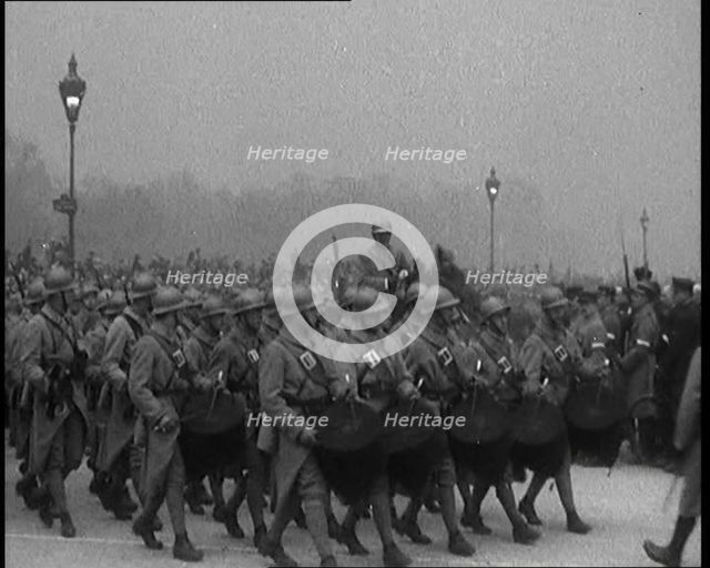 Military Men Parading at the Funeral of Marshall Foch, 1929. Creator: British Pathe Ltd.