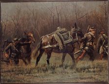 Military scene: mobile units leading ambulance mules (fragment of the panorama of Champigny), 1881. Creator: Jean Baptiste Edouard Detaille
