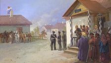 Military Settlement Service of the Siberian Cossacks Welcoming the Authorities, 19th century. Creator: Nikolay Nikolaevich Karazin