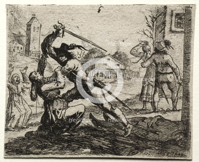 Military Subjects: Two Soldiers Pursuing Women in a Village. Creator: Hans Ulrich Franckh (German, 1603-1680).