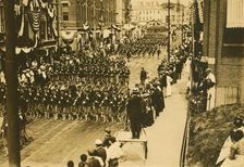 Military procession at Portsmouth on arrival of plenipotentiaries, 1905. Creator: Unknown