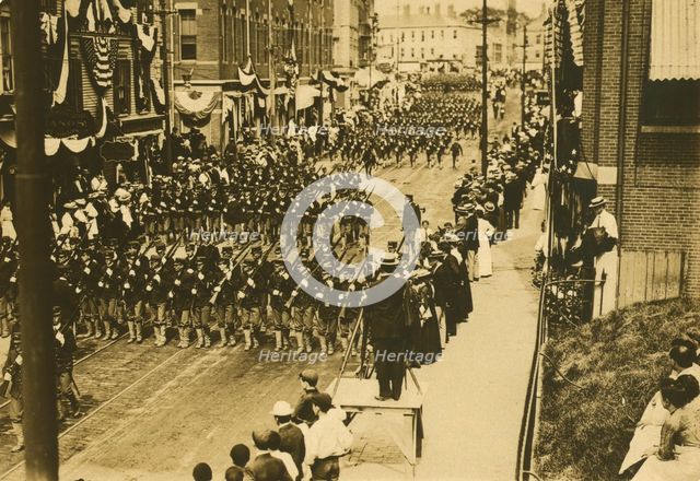 Military procession at Portsmouth on arrival of plenipotentiaries, 1905. Creator: Unknown.