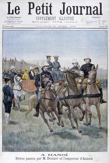 Military review by Paul Doumer and the Emperor of Annam, Hanoi, Indochina, 1902