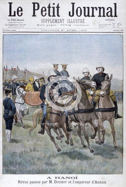 Military review by Paul Doumer and the Emperor of Annam, Hanoi, Indochina, 1902. Artist: Unknown