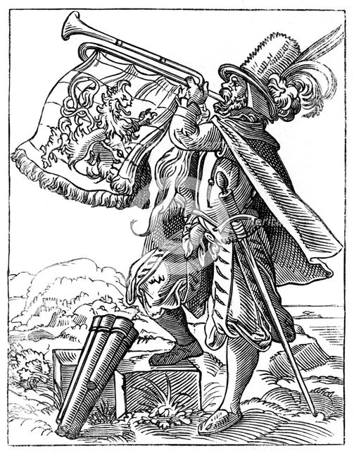 Military trumpeter, 16th century (1849).Artist: Jost Amman