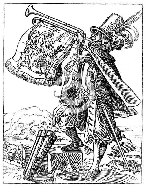 Military trumpeter, 16th century (1849).Artist: Jost Amman