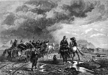 "Military Train Crossing The Sands...In The Time Of The Civil War," by R. Beavis..., 1865. Creator: Mason Jackson