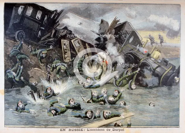 Military train accident in Dorpat, Russia, 1897. Creator: F Meaulle.