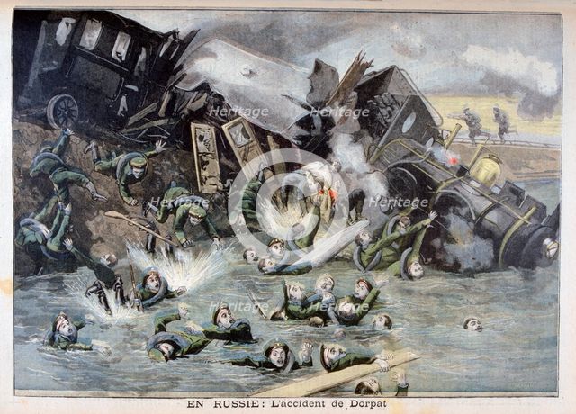 Military train accident in Dorpat, Russia, 1897. Creator: F Meaulle.