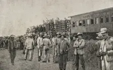 Military train transporting troops, Cuba, Cuban War of Independence (1895-1898), 1898. Creator: Unknown