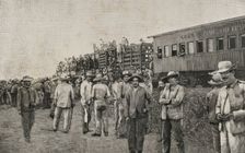 Military train transporting troops, Cuba, Cuban War of Independence (1895-1898), 1898. Creator: Unknown