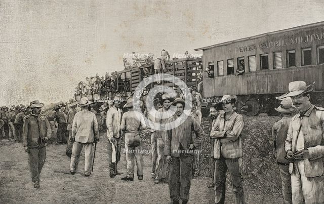 Military train transporting troops, Cuba, Cuban War of Independence (1895-1898), 1898.  Creator: Unknown.