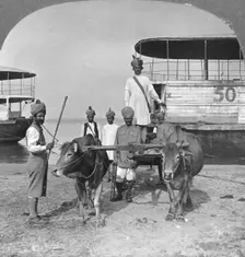 Military transport cart with an escort of Indian soldiers, Burma, 1898. Artist: Stereo Travel Co