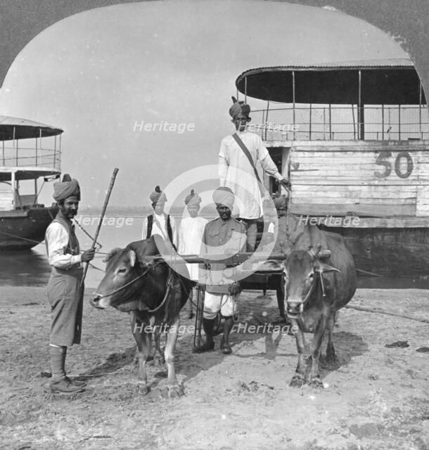 Military transport cart with an escort of Indian soldiers, Burma, 1898.  Artist: Stereo Travel Co