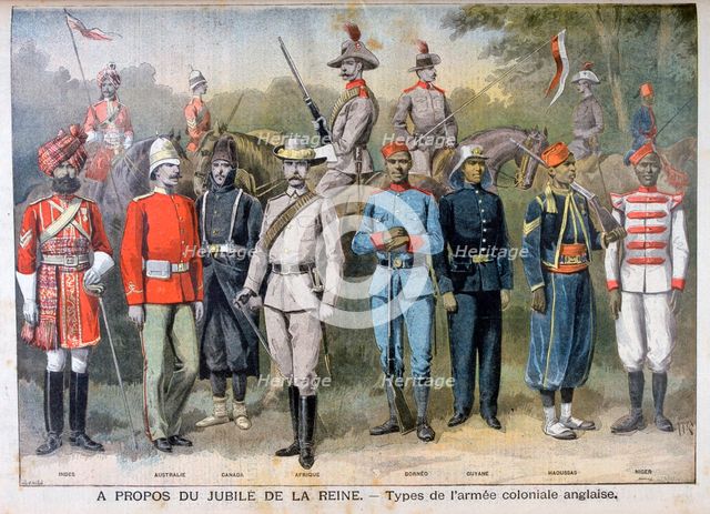 Military uniforms of the British colonial army, 1897. Artist: Henri Meyer