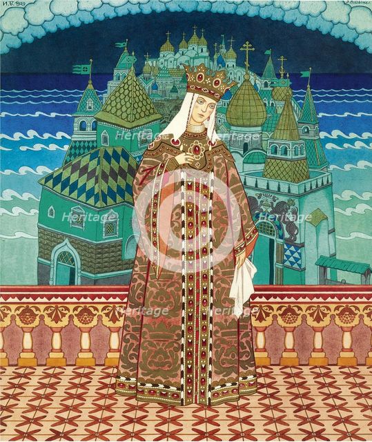 Militrissa. Costume design for the opera The Tale of Tsar Saltan by N. Rimsky-Korsakov. Artist: Bilibin, Ivan Yakovlevich (1876-1942)