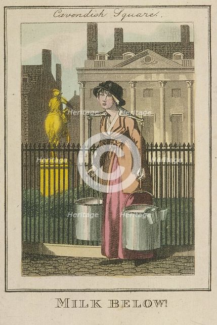 'Milk Below!', Cries of London, 1804. Artist: Anon