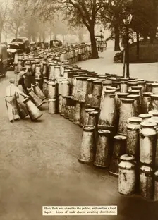 Milk churns at Hyde Park during the General Strike, London, 1926, (1935). Creator: Unknown