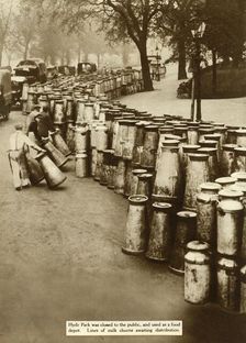 Milk churns at Hyde Park during the General Strike, London, 1926, (1935). Creator: Unknown