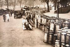 Milk churns being delivered to Hyde Park, London, during the General Strike, 8 May 1926. Creator: Unknown