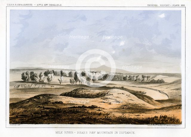 Milk River, with Bear's Paw Mountain in the distance, Montana, USA, 1856.Artist: John Mix Stanley