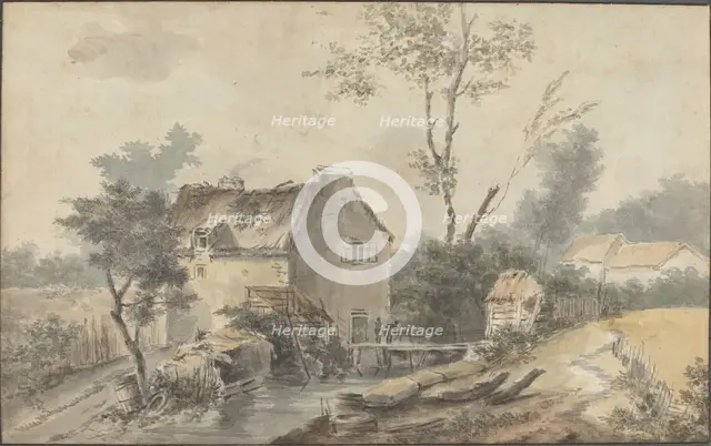 Mill with Bridge and Figures. Creator: Louis Gabriel Moreau.