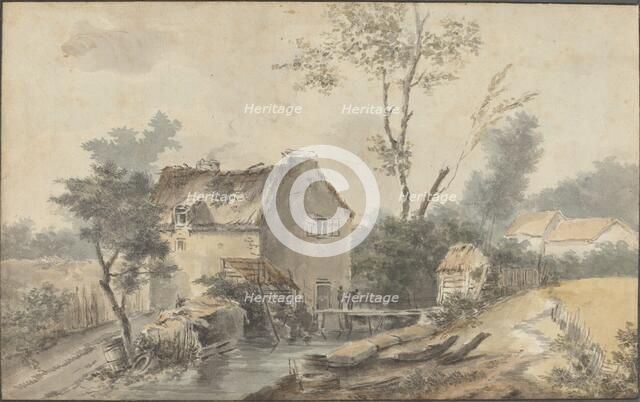 Mill with Bridge and Figures. Creator: Louis Gabriel Moreau.