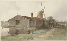 Mill with wooden buildings near Amsterdam, 1859. Creator: Hendrik Abraham Klinkhamer