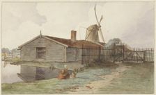Mill with wooden buildings near Amsterdam, 1859. Creator: Hendrik Abraham Klinkhamer