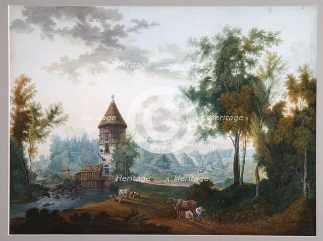 Mill and Pil Tower in Pavlovsk park, before 1797. Artist: Shchedrin, Semyon Fyodorovich (1745-1804)