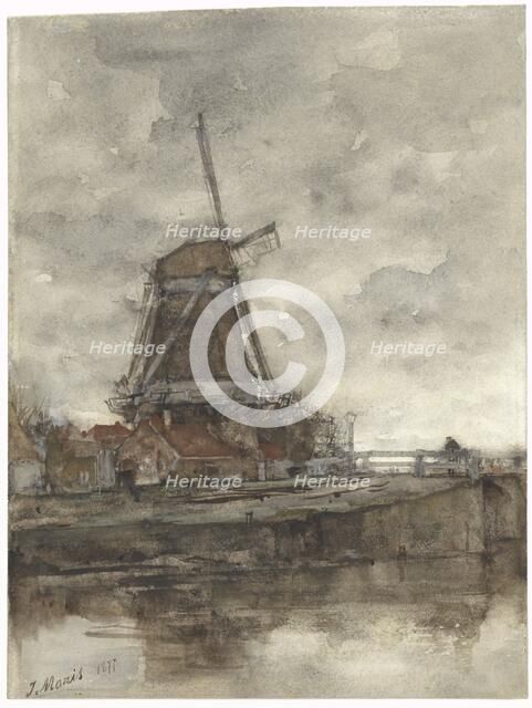 Mill and the bridge at the North-West-Buitensingel in The Hague, 1877. Creator: Jacob Henricus Maris.