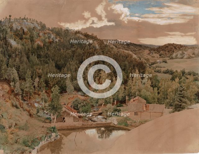 Mill dam, 1858. Creator: Werner Holmberg.