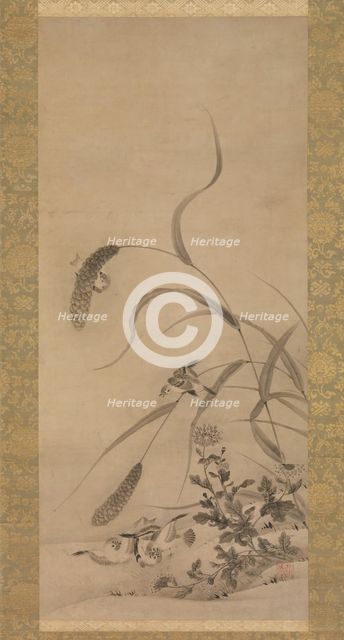 Millet and Sparrows, mid-16th century. Creator: Geiai.