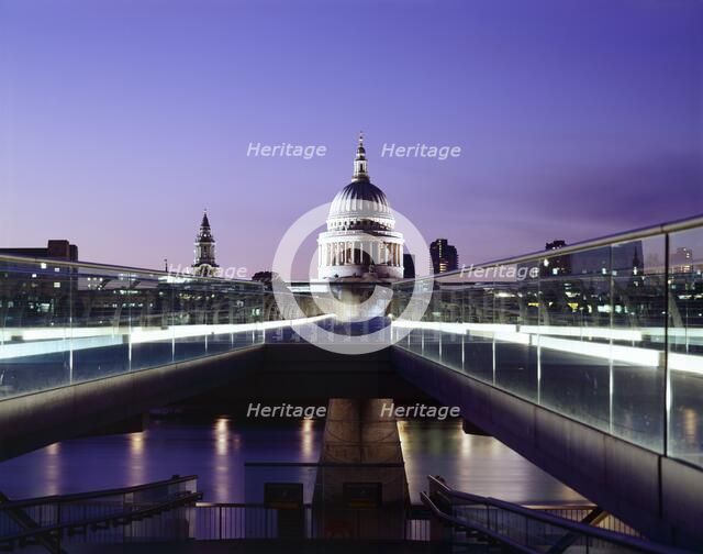Millennium Bridge and St Paul's at dusk, c1998-2010. Artist: Unknown.