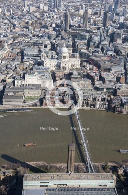 Millennium Bridge and St Paul's Cathedral, London, 2018. Creator: Historic England Staff Photographer.