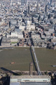 Millennium Bridge and St Paul's Cathedral, London, 2018. Creator: Historic England Staff Photographer