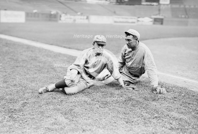 Miller Huggins, St. Louis NL and Art Devlin, New York NL (baseball), 1910. Creator: Bain News Service.