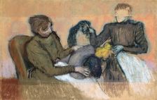 Milliner Furnishing a Hat 1898. Artist: Edgar Degas