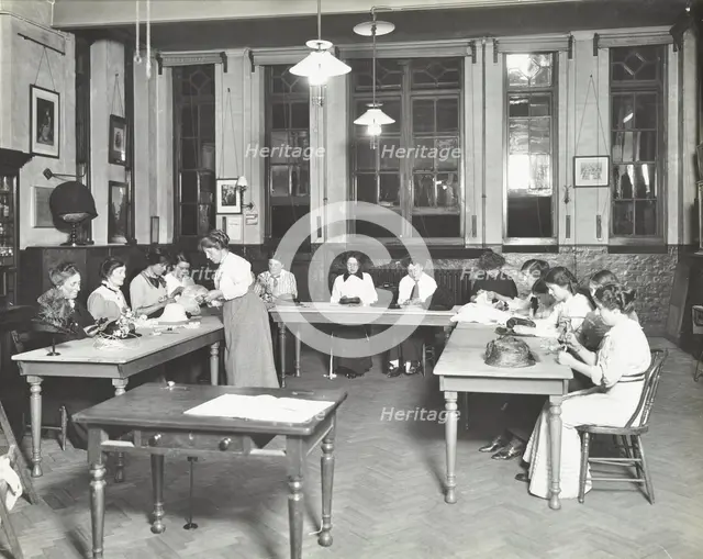Millinery class, Ackmar Road Evening Institute for Women, London, 1914.  Artist: Unknown.